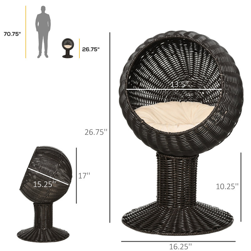 27,3 po Niche pour chat à hauteur élevée avec coussin 27 ''