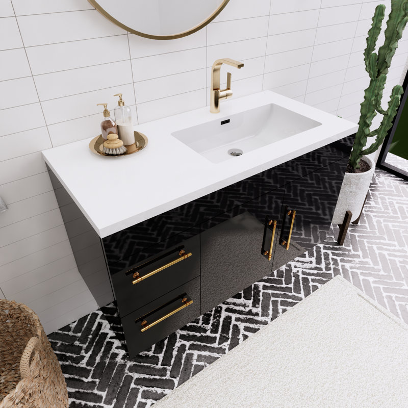 Ensemble de meuble-lavabo simple 42 po Trevarious, Noir lustré