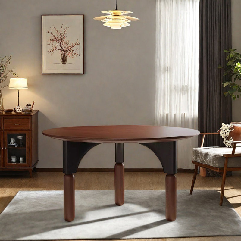 Table ronde rétro en bois massif noir brun, H 29,52 po x L 59,05 po x l 59,05 po