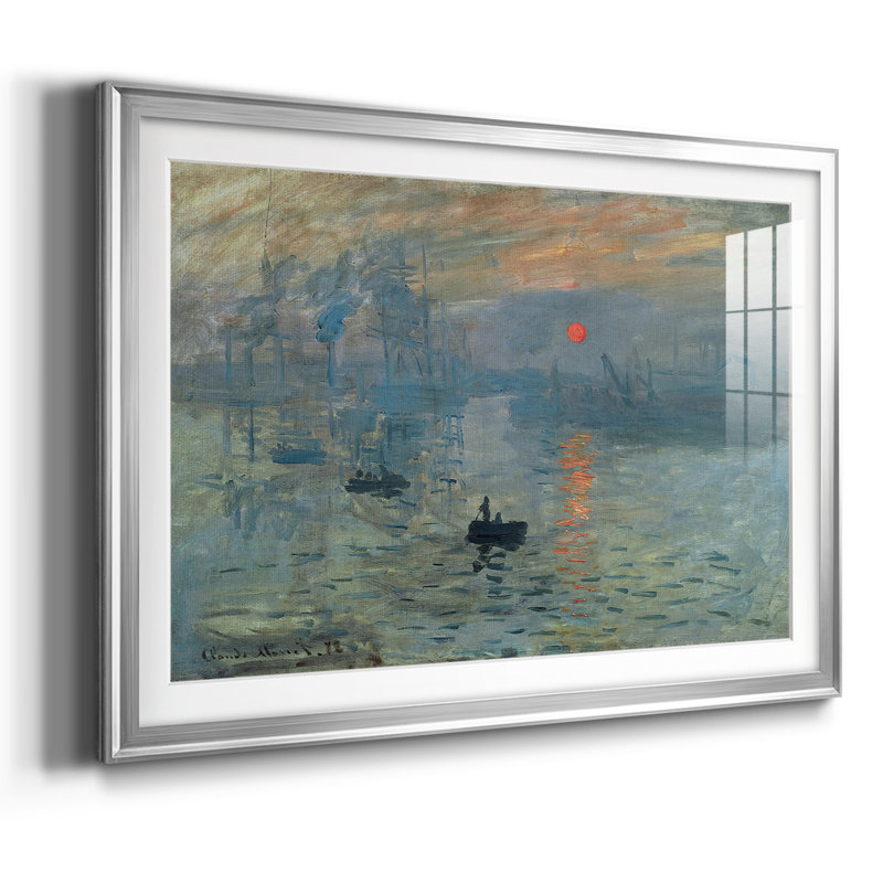 Lever de soleil encadré sur papier par Claude Monet, Argent, H 27 po x l 39 po x P 1,5 po