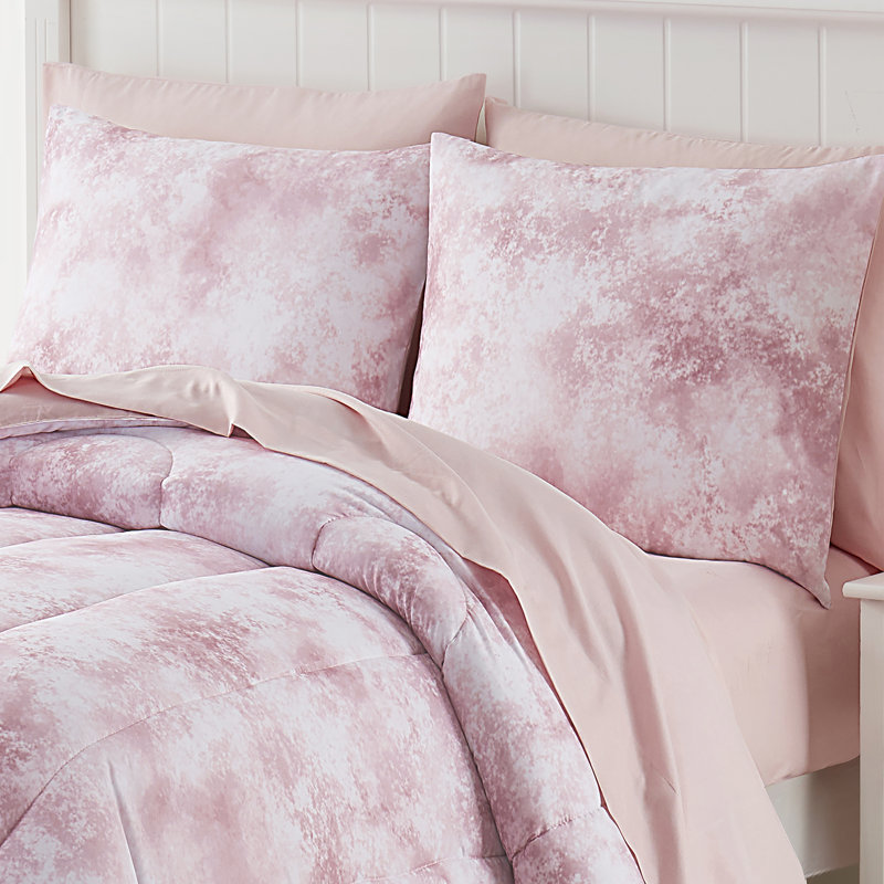 Tie Dye Pink/White Reversable Comforter set, Full/Double Comforter + 2 Standard Shams