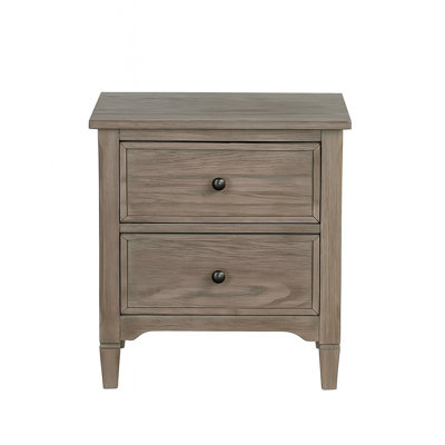 Table de chevet 2 tiroirs gris chaud brossé au fil avec boutons ronds en bronze | Idée de cadeau