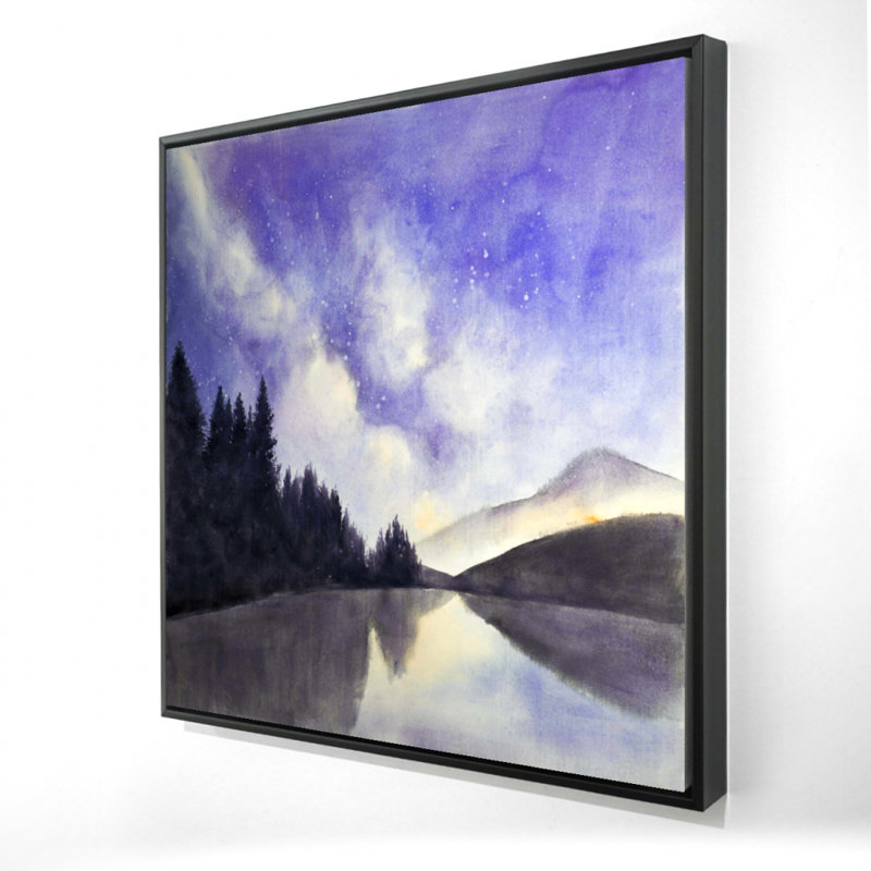 Vue étoilée sur le lac - Toile encadrée mauve pour le décor de la chambre à coucher