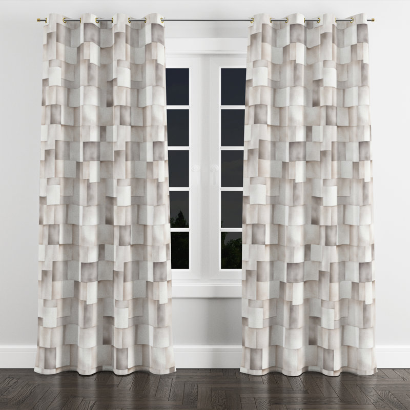 Rideaux obscurcissant à motif géométrique - Rideau à œillets gris Baelee - 1 panneau, Œillets dorés, L 52 po x L 120 po