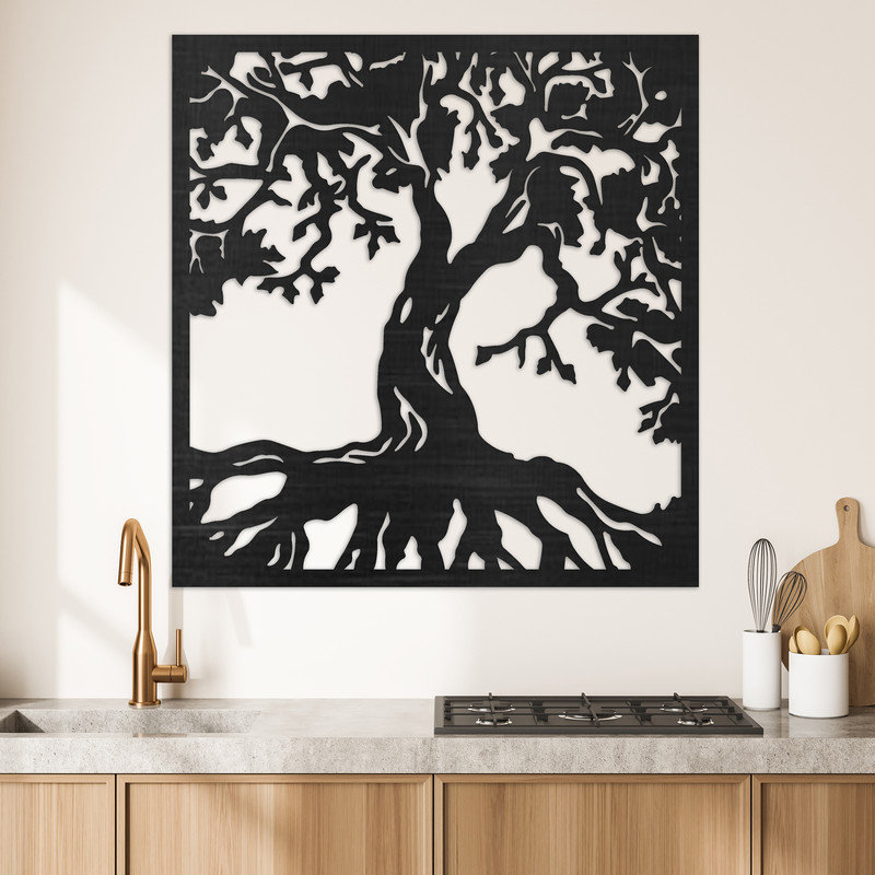 Décoration murale abstraite avec arbre - ACM, H 46 po x l 43,9 po x P 0,25 po, Argent