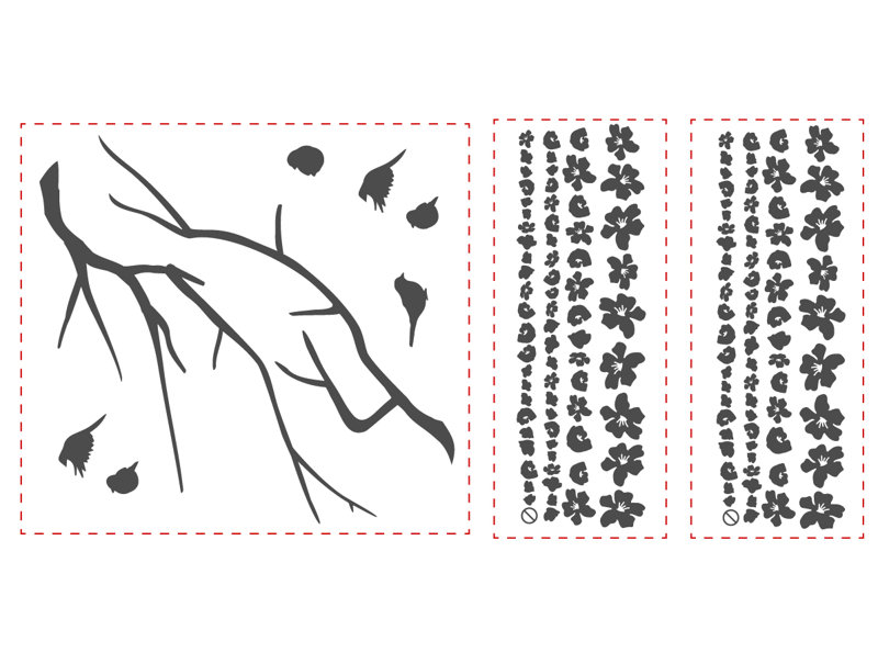 Décalcomanie murale petites fleurs de cerisier, Gris / rose, H 20 po x l 24 po x P 0,01 po