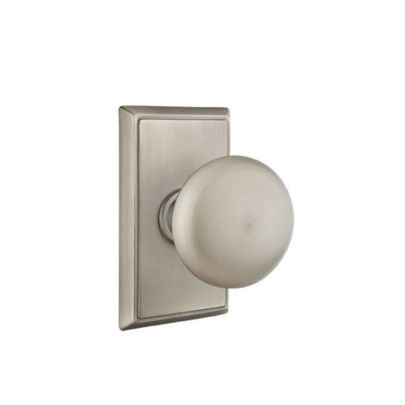 Ensemble de boutons-poussoirs à cylindre simple Emtek avec rosette rectangulaire et bouton Providence, Étain