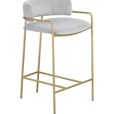 Grey Velvet Seat With Gold Frame Stool, 19.5" Deep, Dining Room Bar Stool For Room, Elegant Design