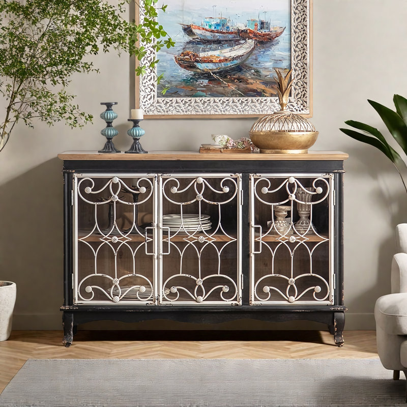 Buffet vintage en bois massif noir de grande capacité