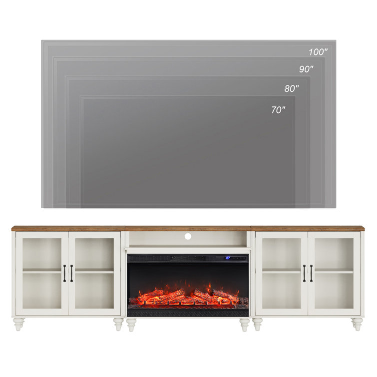 TV Stand With 36" Electric Fireplace For Tvs Up To 100'', Home Entertainment Center With 4 Glass Doors For 75/80/85/90 Inch TV