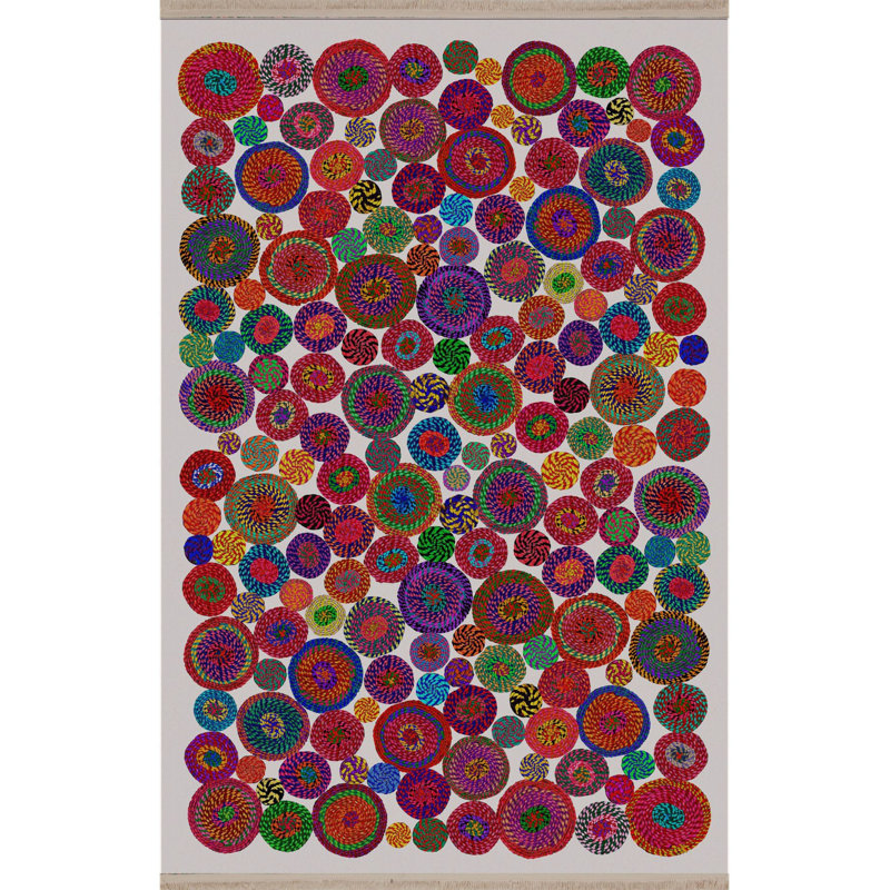Multicolor Geometric Circle Pattern Modern Machine Washable Decorative Rug, Runner 4'11" x 9'10" Rug Pad Included