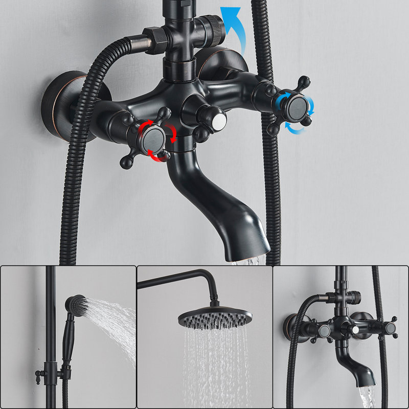 Bronze Wall Shower Faucet System Rainfall Shower Head With Tub Spout