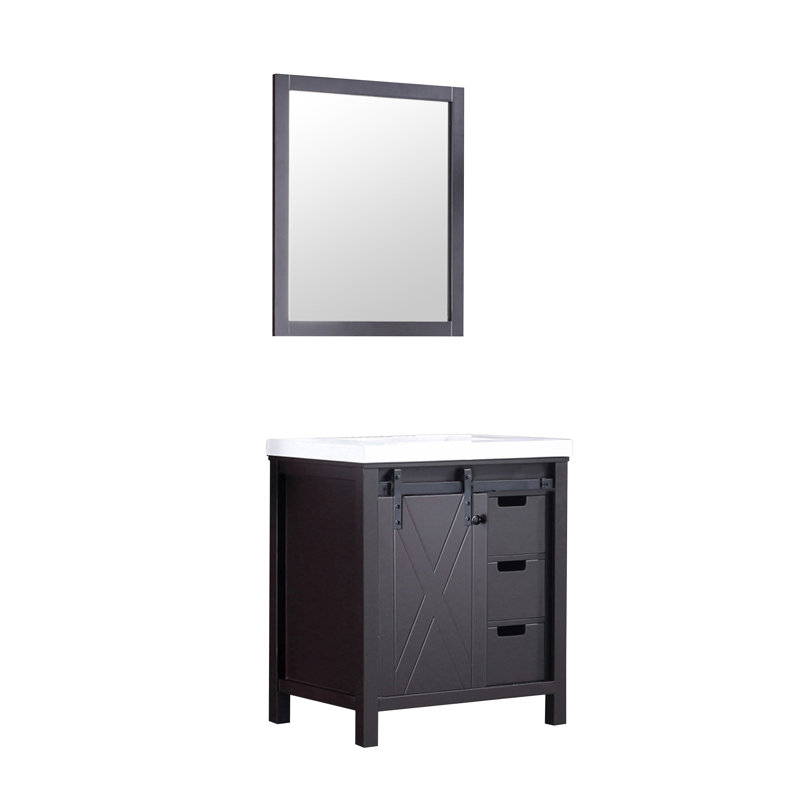 Marsyas 30" Brown Vanity with White Quartz Top and Mirror