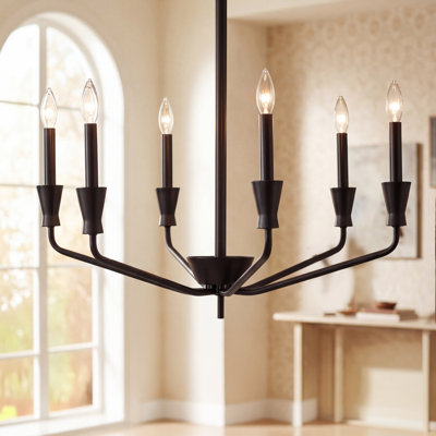 26" 6-Light Matte Black Transitional Candle Chandelier