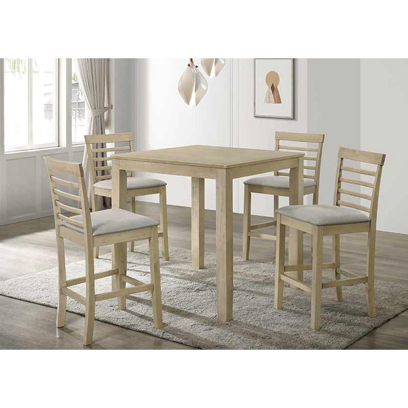 Table de salle à manger à hauteur de comptoir 5 pièces - Chaise tapissier crème et quatre chaises carrées