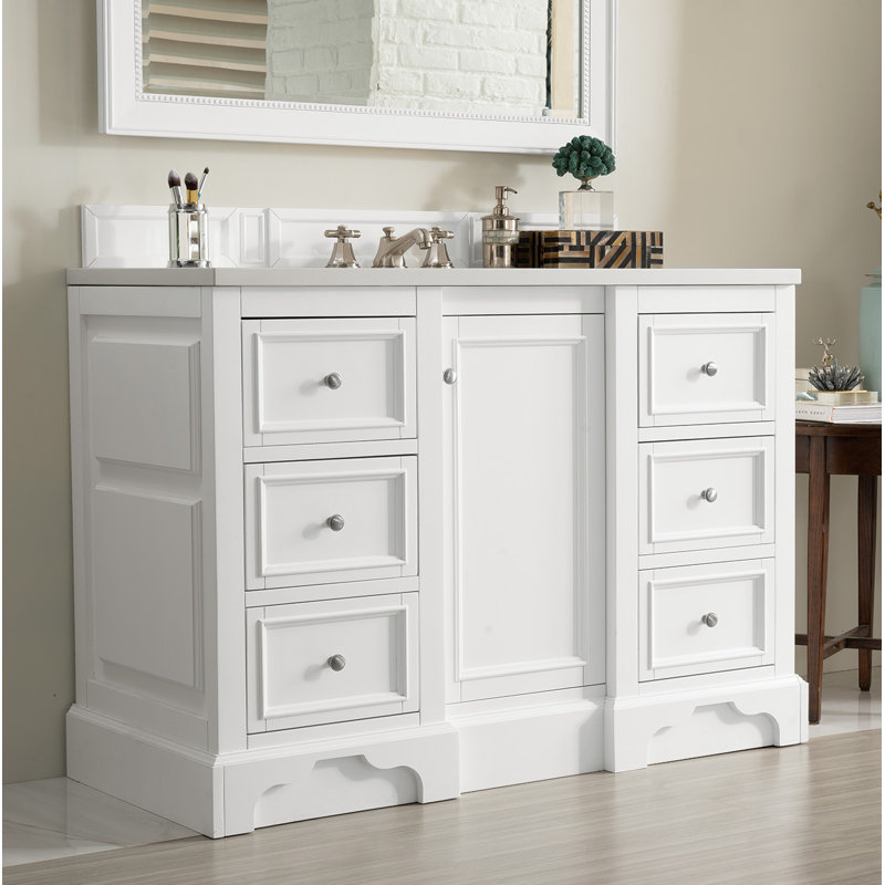 De Soto 48'' W Single Vanity, Bright White, Cala Blue Quartz, 8" Widespread