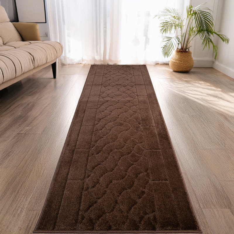 Tapis de couloir antidérapant à motif sur velours à taille moyenne Brant, Tapis de couloir 2 pi 6 po x 15 pi