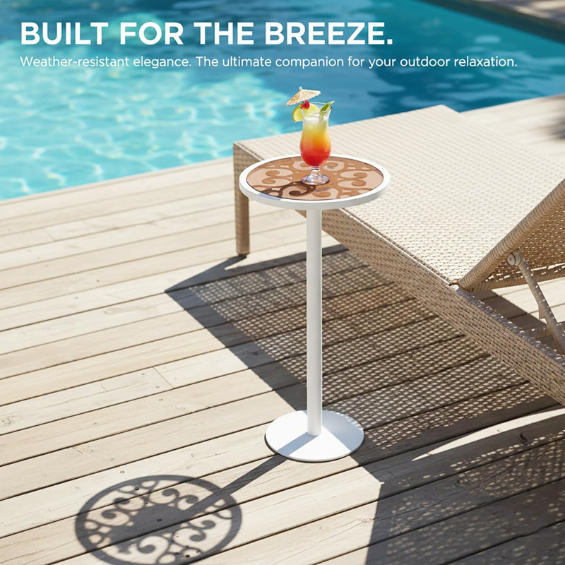 62.7x30x30 Round Metal Outdoor Side Table , 30cm cm W 30cm cm D, White
