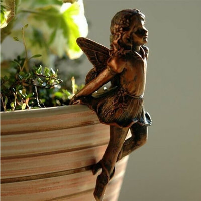 4 Pcs Miniature Fairies Figurines Flower Pot Huggers Resin Angel Sculpture Fairy Garden Accessories Planter Pot Hanger Outdoor Garden Lawn Decoration
