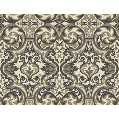 Papier peint embossé damassé 27 pi x 27 po guinevere baroque marquetry Brilliance
