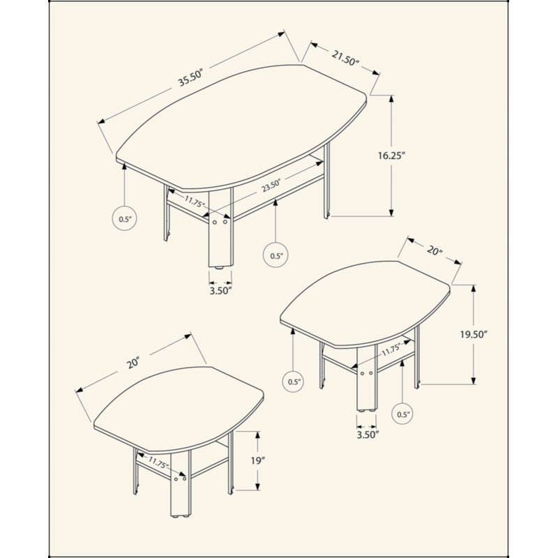 Table Set, 3Pcs Set, Coffee, End, Side, Accent, Living Room, Grey Laminate, Transitional, Gray