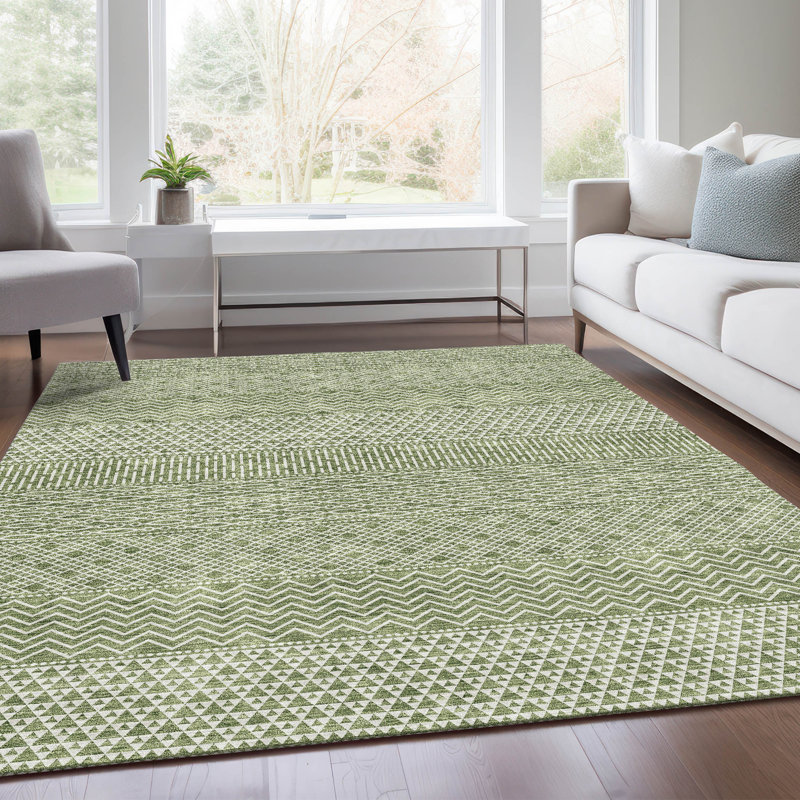 Premium Machine Washable Prisco Green Rug, Rectangle 5' x 7'6"