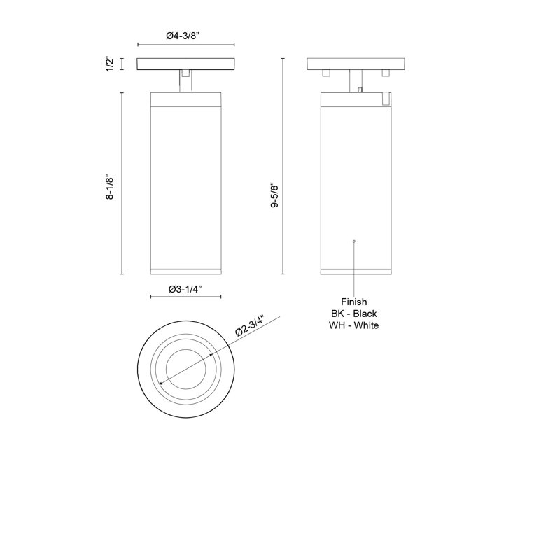 Support pour plafond à DEL 36 po Lorna, Blanc, H 9,63 po x l 4,38 po x P 4,38 po, 14 W