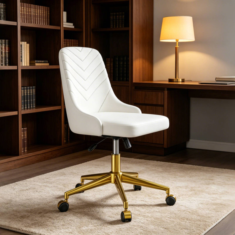Fauteuil de bureau pivotant moderne à dossier moyen blanc, fauteuil de bureau à hauteur réglable pour le maquillage de chambre à coucher, de salon et de coiffeuse