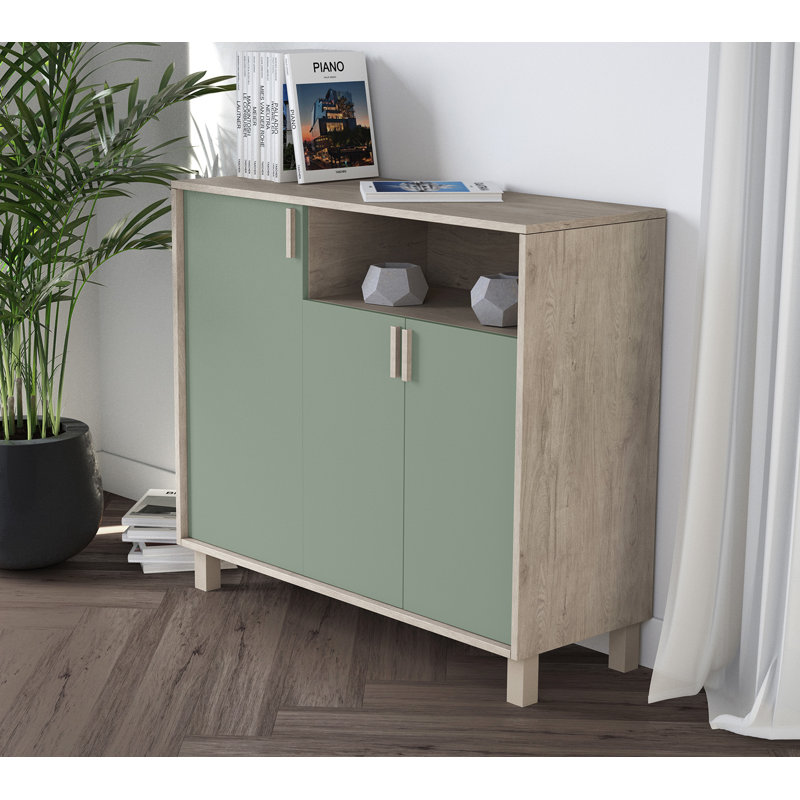 16 Pair Shoe Storage Cabinet, Light Oak Green