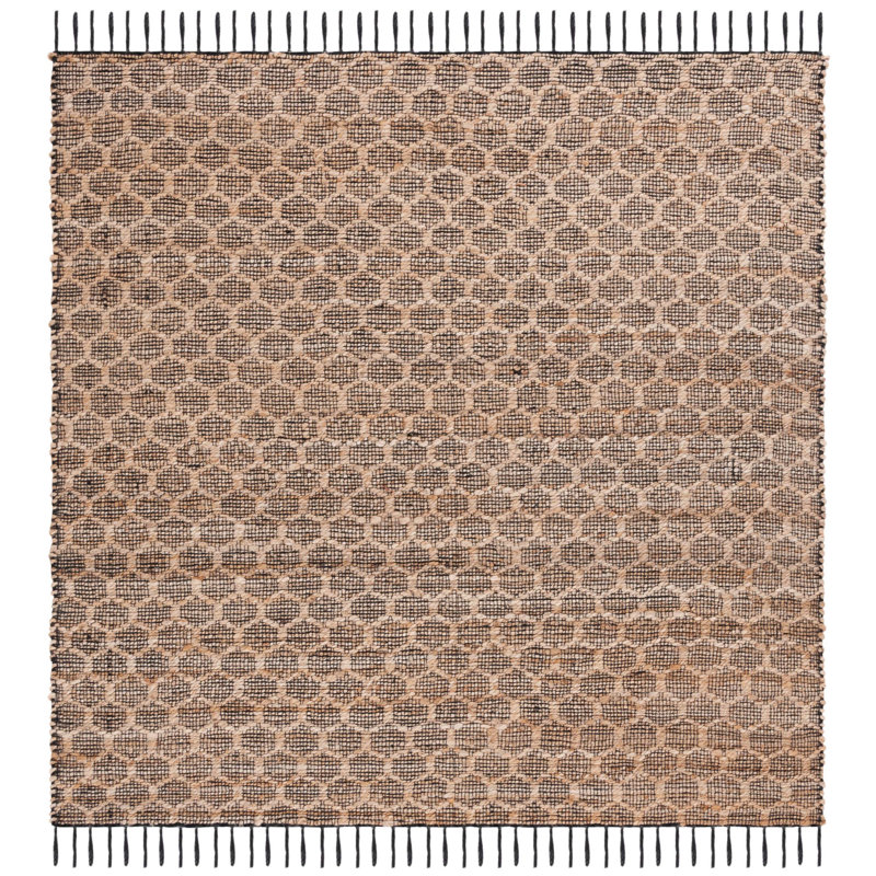 Gonzalas Hand Woven 0.85 Jute 0.15 Cotton Geometric Rug, Square 6'