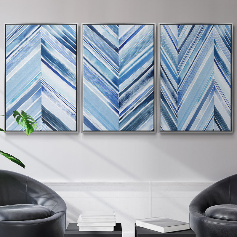 «Wave Crêtes I», ensemble de 3 reproductions encadrées sur toile, Argent, H 40 po x l 78 po