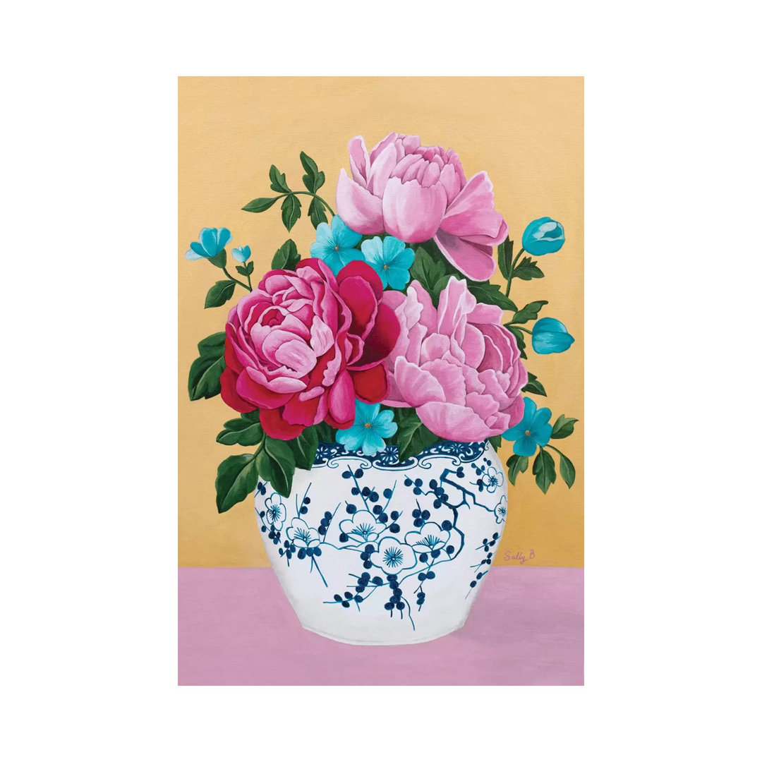 Chinoiserie Vase and Peony - Wrapped Canvas Painting
