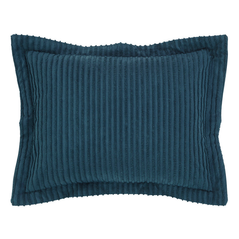 Taie décorative touffetée 100% coton Jullian, motif à rayures moderne, housse décorative douce et respirante, certifié OEKO-TEX, lavable à la machine, standard (21 po x 27 po), bleu sarcelle, toutes saisons