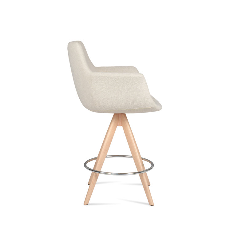 Tabouret tournant Bottega Pyramid, Naturel, Blanc cassé, Tabouret de comptoir (siège d'une hauteur de 24 p