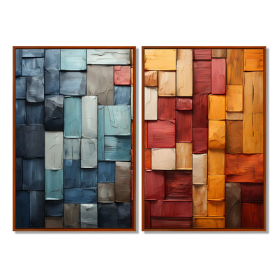 Forêt rouge, bois, collage I - impressions sur toile traditionnelles vertes