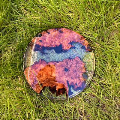 Art mural rond 11,5 "en bois de cèdre et résine époxy