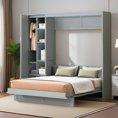 Lit escamotable double pleine grandeur avec tablettes, garde-robe et lumières DEL