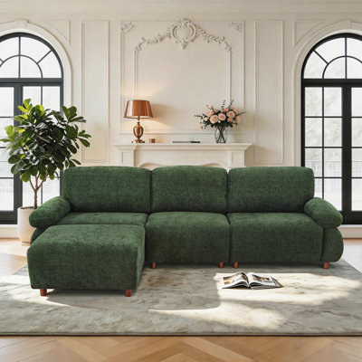 Canapé modulaire moderne, canapé modulaire, canapé en L revêtu de chenille avec repose-pieds amovible