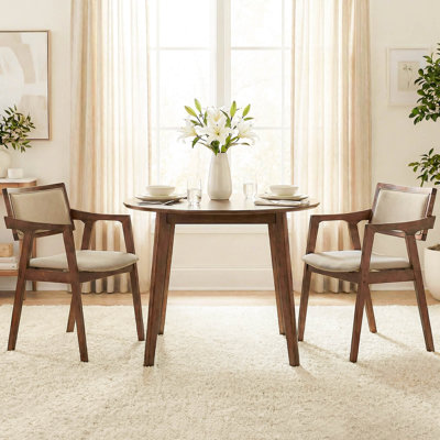 Chaises de salle à manger en bois d'hévéa avec accoudoirs, siège et dossier courbés, beige foncé