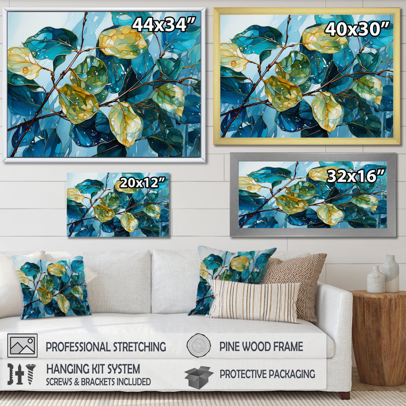 Feuilles charmantes, harmonie liquide sur toile, H 30 po x l 40 po x P 1,5 po, Toile tendue