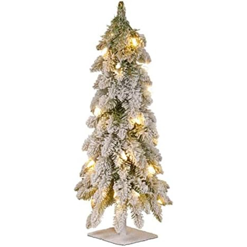 Mini sapin de Noël artificiel pré-éclairé | Comprend des lumières blanches pré-enfilées | Snowree Downswept - 3 pi
