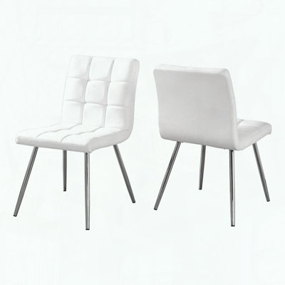 Set of 2 Dining Chairs – Leather-Look – Quilted Pattern – Chrome Legs