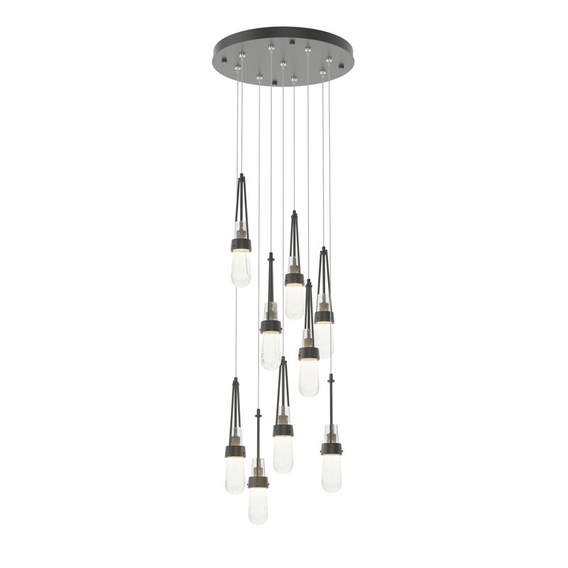 Luminaire suspendu 9 lumières Link, Noir, Standard: 19" to 80", Verre antique transparent