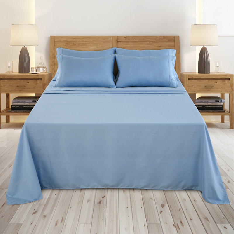 Ensemble de literie en microfibre 1800 Series, Ensemble de drap pour lit très grand avec deux ta, Bleu