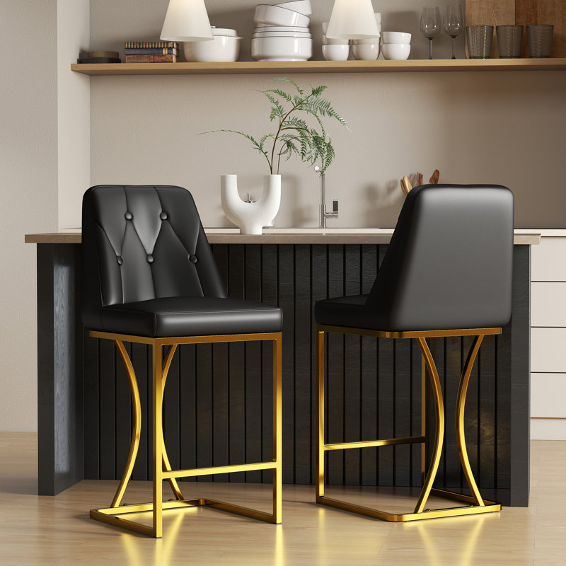 Tabouret de comptoir rembourré en similicuir, Noir