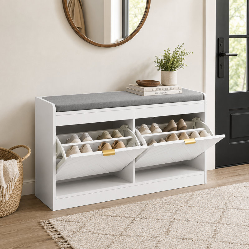Banc à chaussures étroit et rembourré pour vestibule, couloir et vestibule