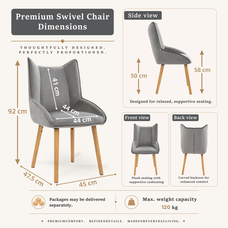 50 cm H Upholstered Dining Chair, Light Grey, Light Grey