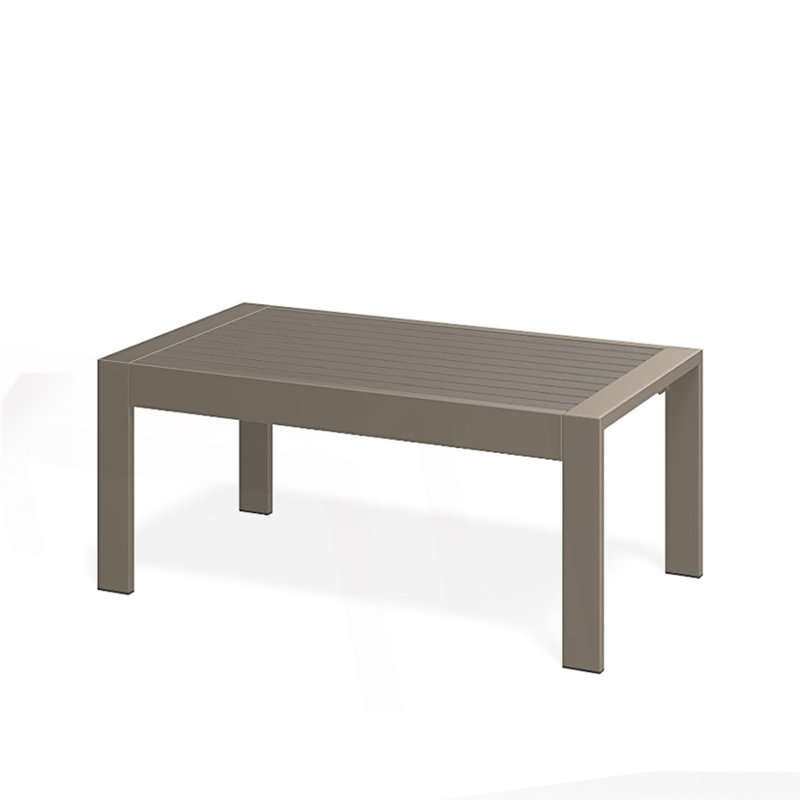 All-Weather Metal Outdoor Coffee Table With Wood-Look Top, Khaki
