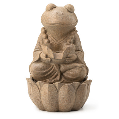 Outdoor Fountains with LED Lights - 21.75"H Zen-Style Frog Sand Beige Resin 2-Tiered Water Feature for Garden & Patio