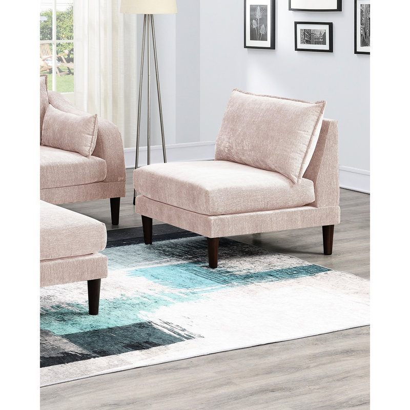 Modern Blush Pink Sectional, With & Chairs, Suede-Like Fabric Cover Living Room , 5Pcs Modular Sectional Chairs, Pink Fabric